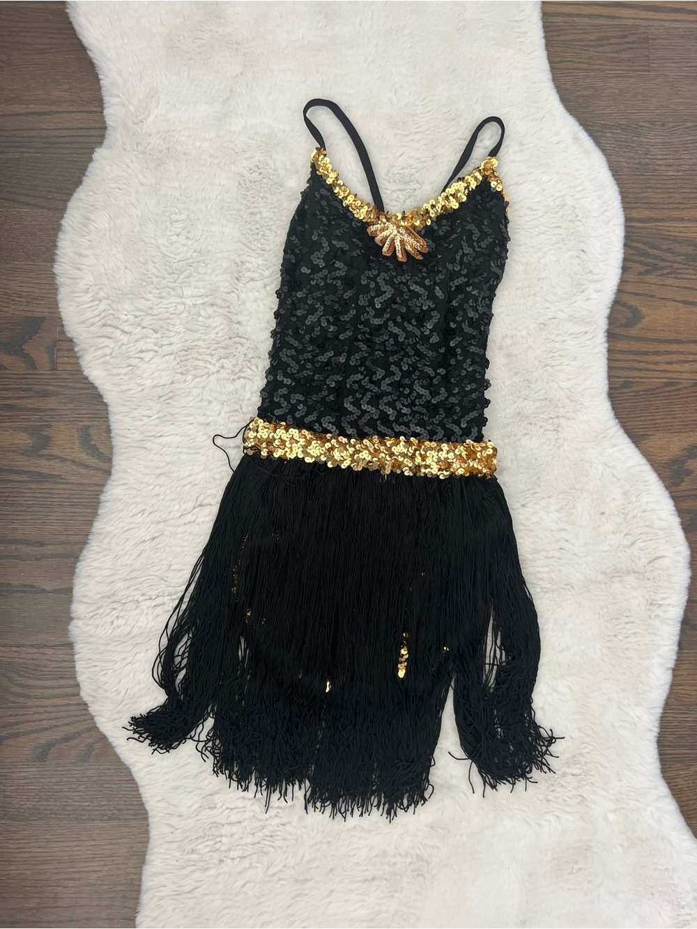 Black & Gold Sequin Fringe Women's Dance/Halloween Costume, medium